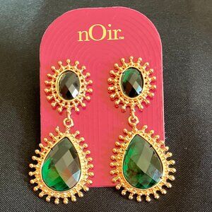nOir Gold Tone Drop Earrings with Green Stones